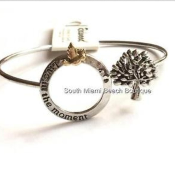 Tree of Life Bracelet Bangle LIVE IN THE MOMENT Message Celtic Silver Plated - Picture 5 of 12